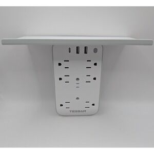 Tessan Outlet Extender with Shelf 6 AC Outlets 3 USB Ports Wall Plug WPG05 White